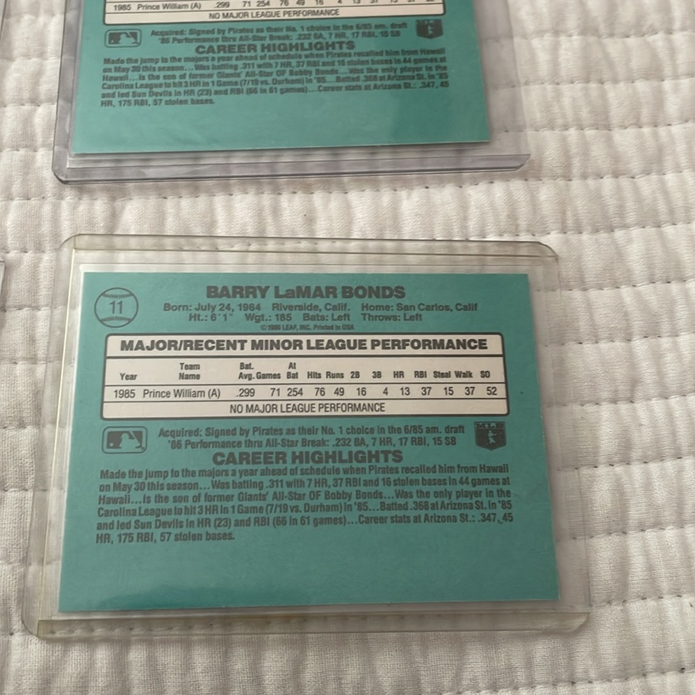 1986 Barry Bonds Donruss Rookie Cards Mint Condition,  Lot of 4 - Picture 8 of 10